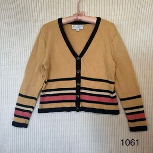 ST. JOHN By Marie Gray Knit Button Cardigan Sweater Striped Tan Black Size M